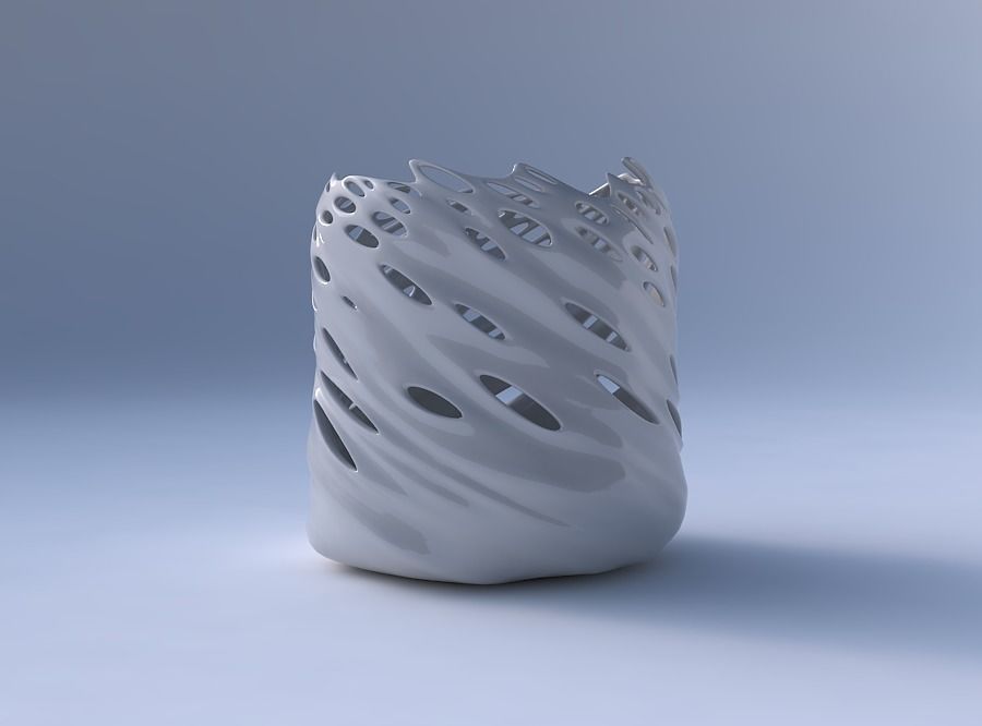 Bowl cylindrical with twisted smooth bubble holes 3D print model_4
