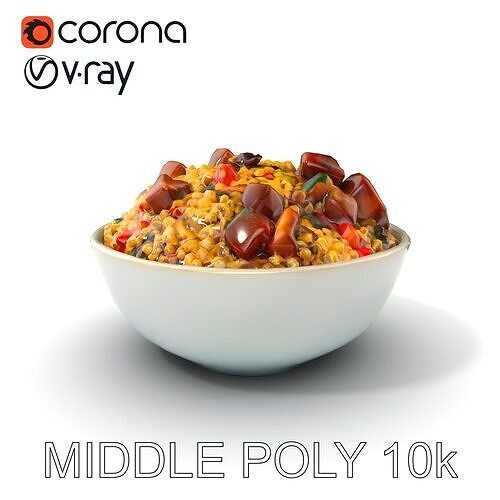 Pilaf Rice Bowl with Meat and Vegetables model pack Low-poly 3D model