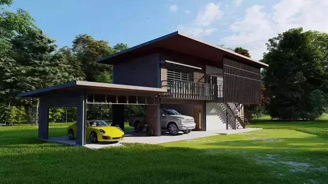Forest villa-Casa Scene-Modern Villa 3D model