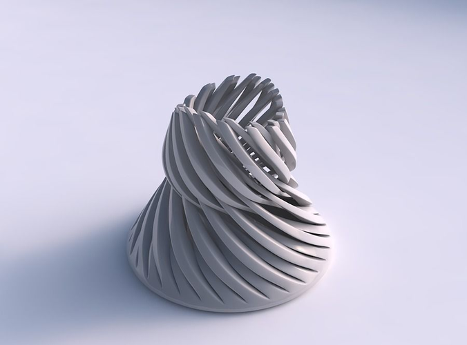 Bowl cylindrical with twisted sharp muscle structures twisted and streched top