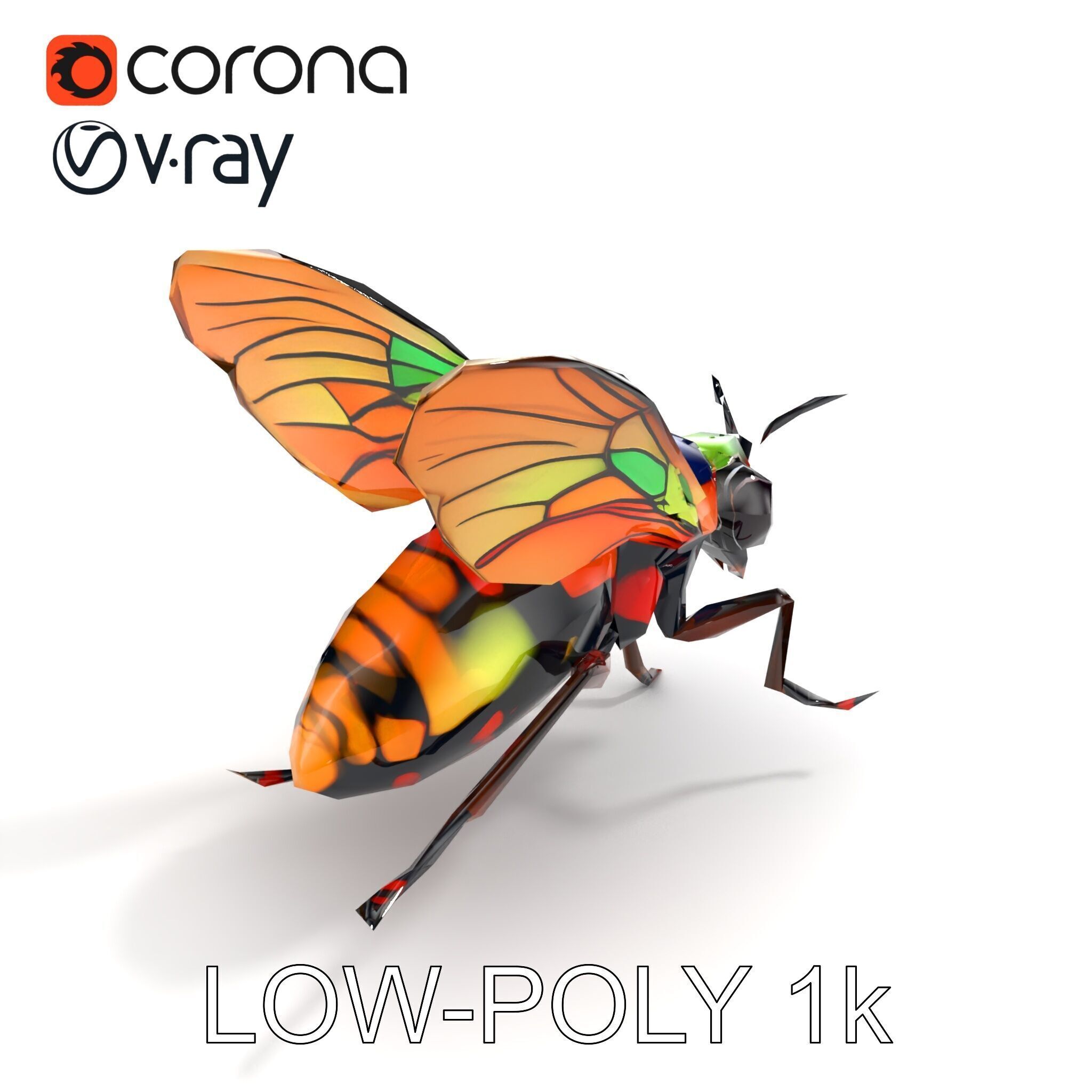 Exotic Insect with Stained Glass Wings model pack Low-poly 3D model_9