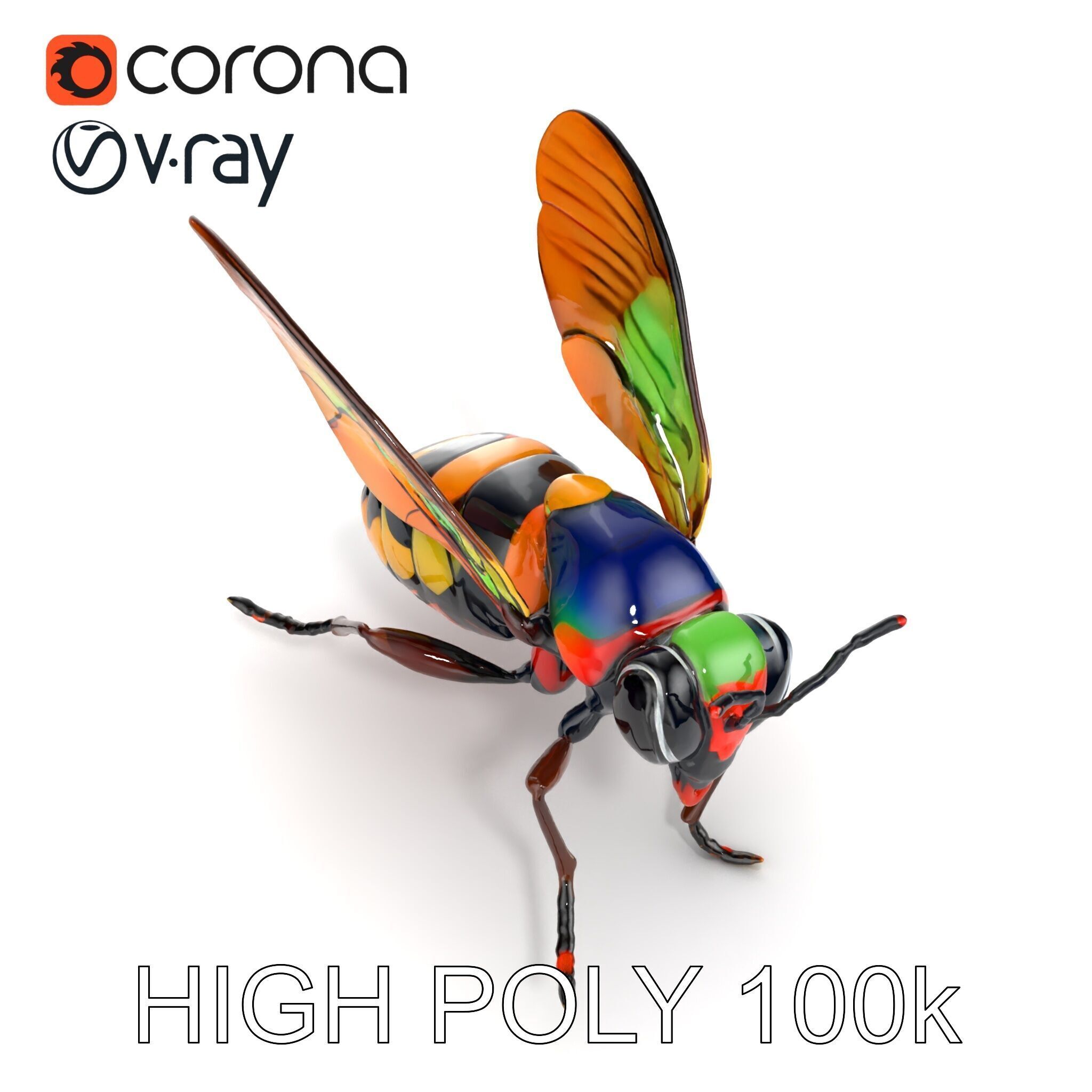 Exotic Insect with Stained Glass Wings model pack Low-poly 3D model_19