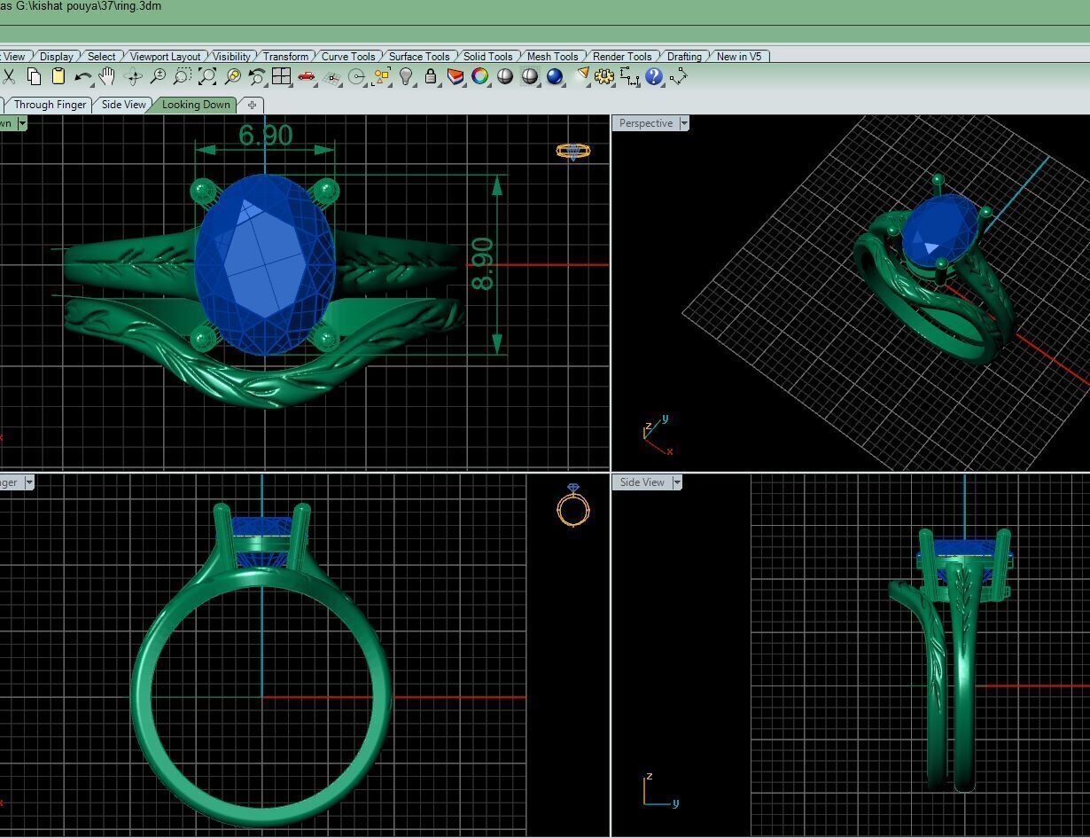 ring oval stone Free 3D print model_1