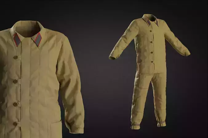High-poly Soviet Padded Costume Military Uniform