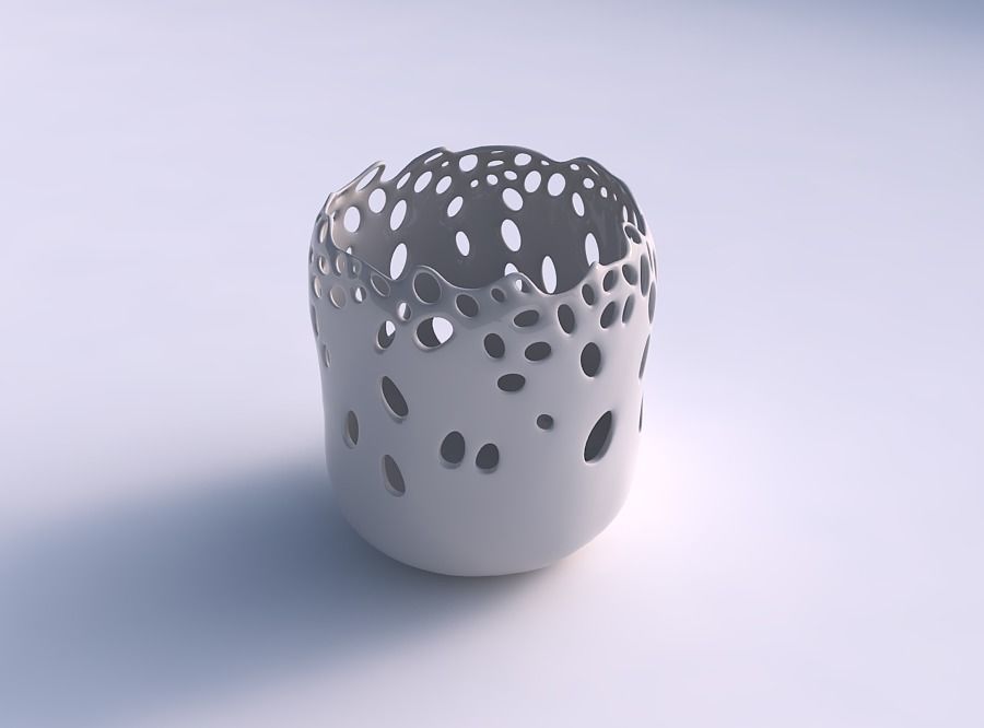Bowl cylindrical with smooth bubble holes 3D print model_0