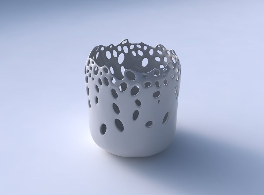 Bowl cylindrical with smooth bubble holes 3D print model_3
