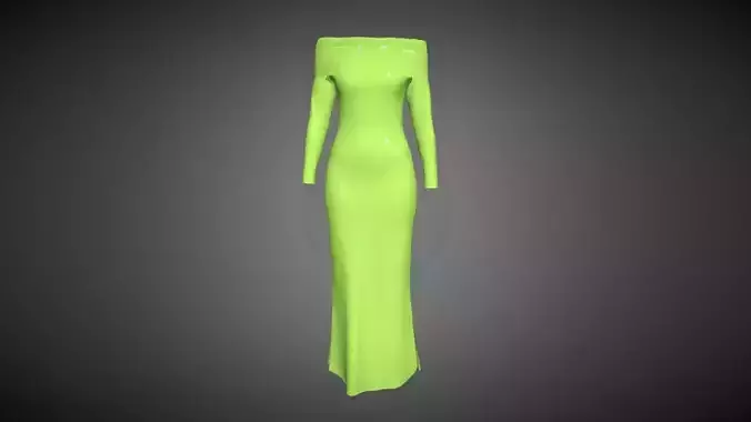 Ladies Shoulder Long Dress In Low Poly