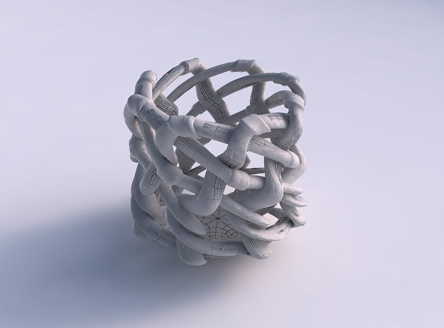 Bowl cylindrical with interlacing soft edged lattice and ribb... 3D print model_5