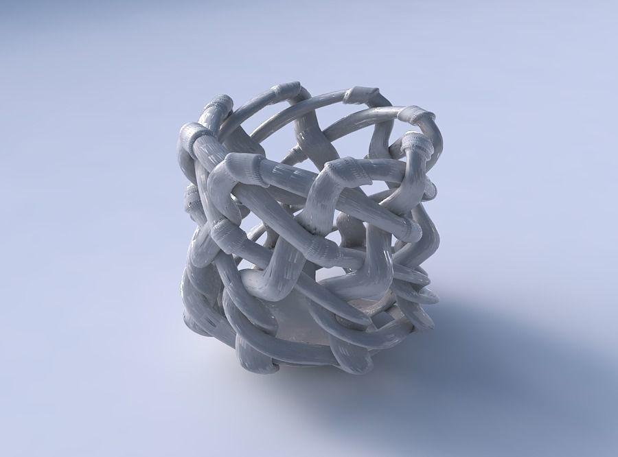 Bowl cylindrical with interlacing soft edged lattice and ribb... 3D print model_3