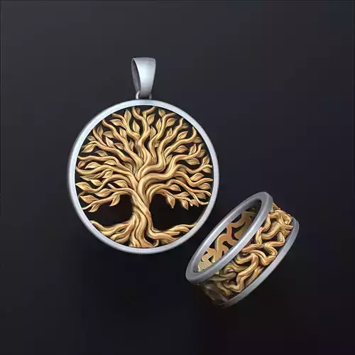 Tree Branches Pendant Ring Collection 3D print model