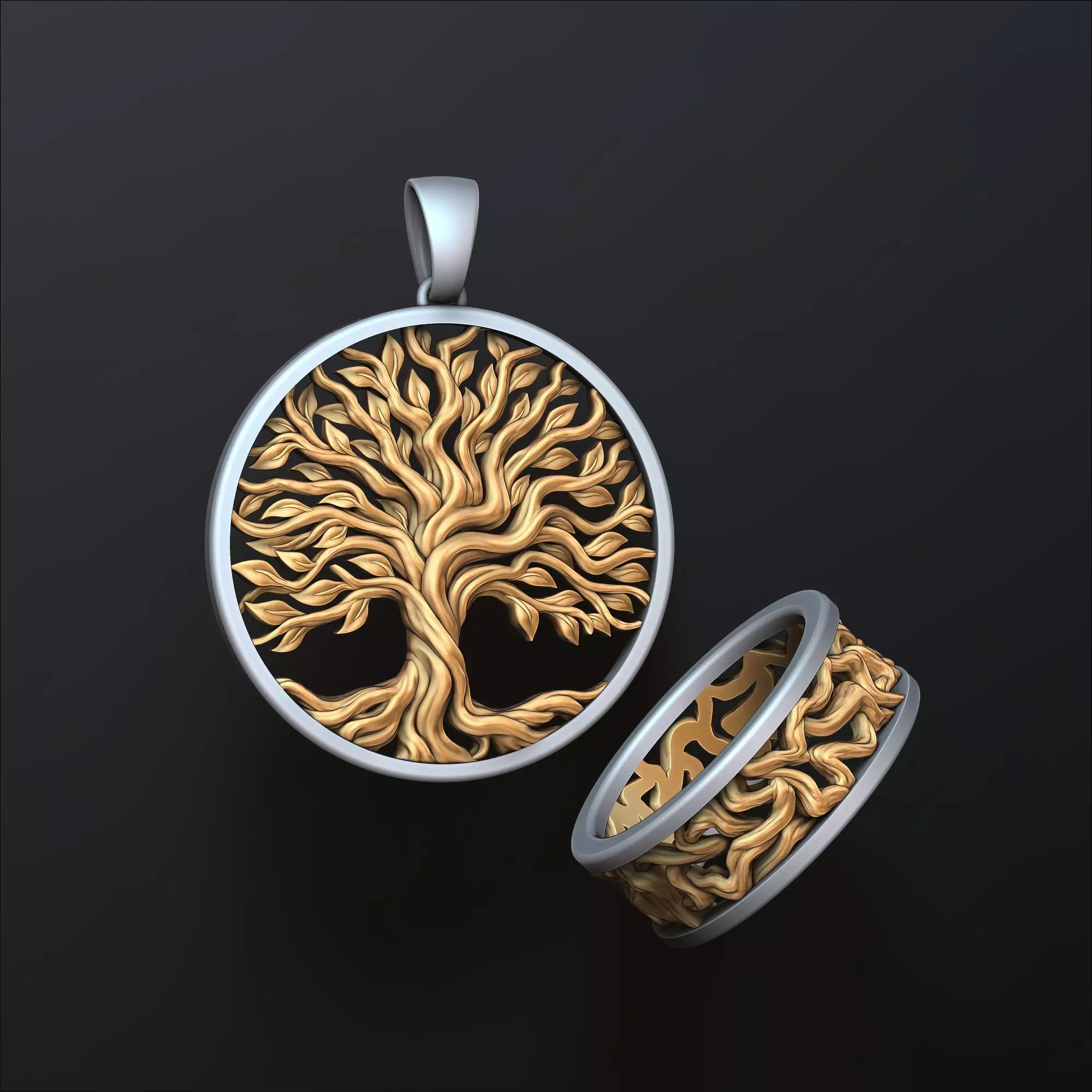 Tree Branches Pendant Ring Collection 3D print model_0