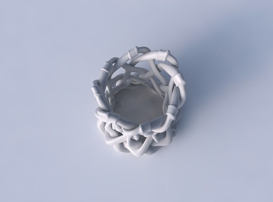 Bowl cylindrical with interlacing soft edged lattice and ribb... 3D print model_2