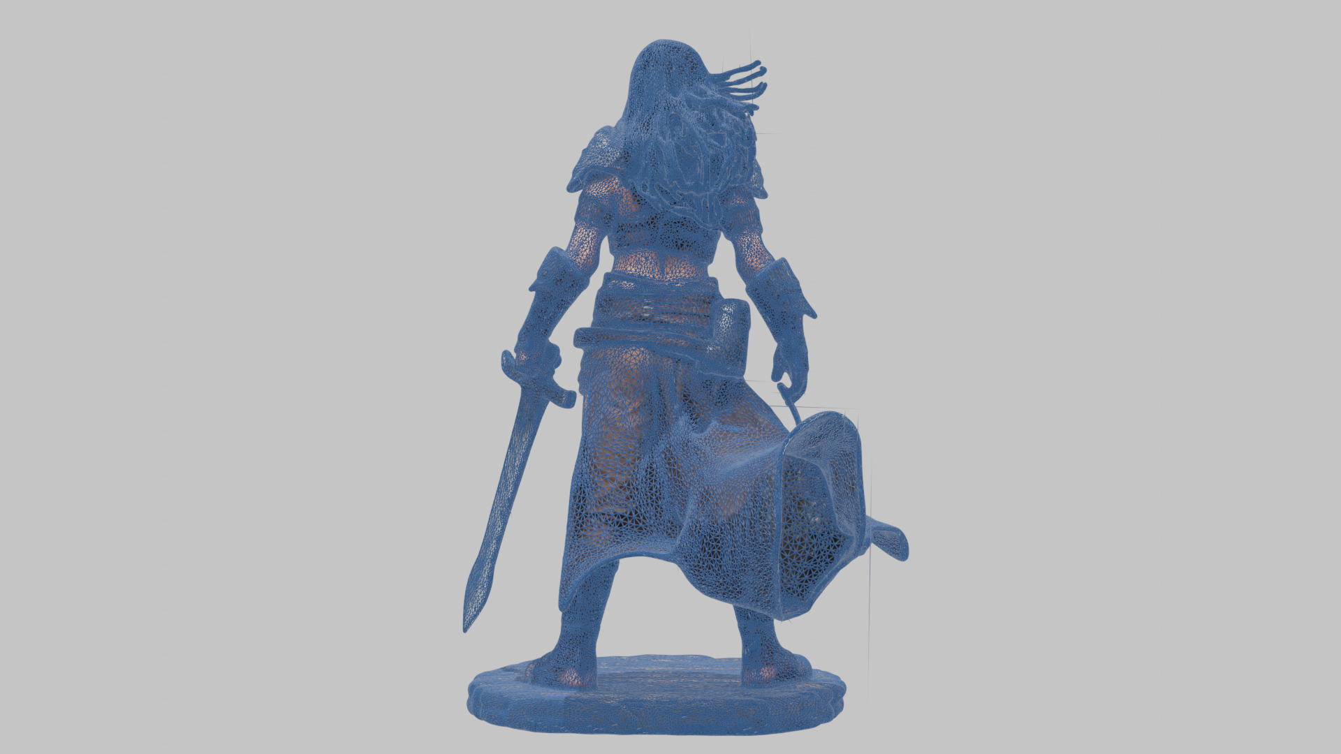 Female Black Hair Barbarian with Bastard Sword - Tabletop Figure Low-poly 3D model_31