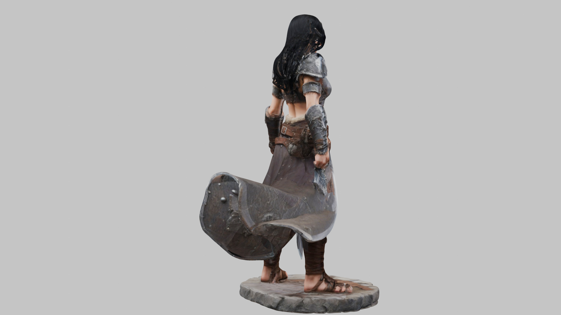 Female Black Hair Barbarian with Bastard Sword - Tabletop Figure Low-poly 3D model_10