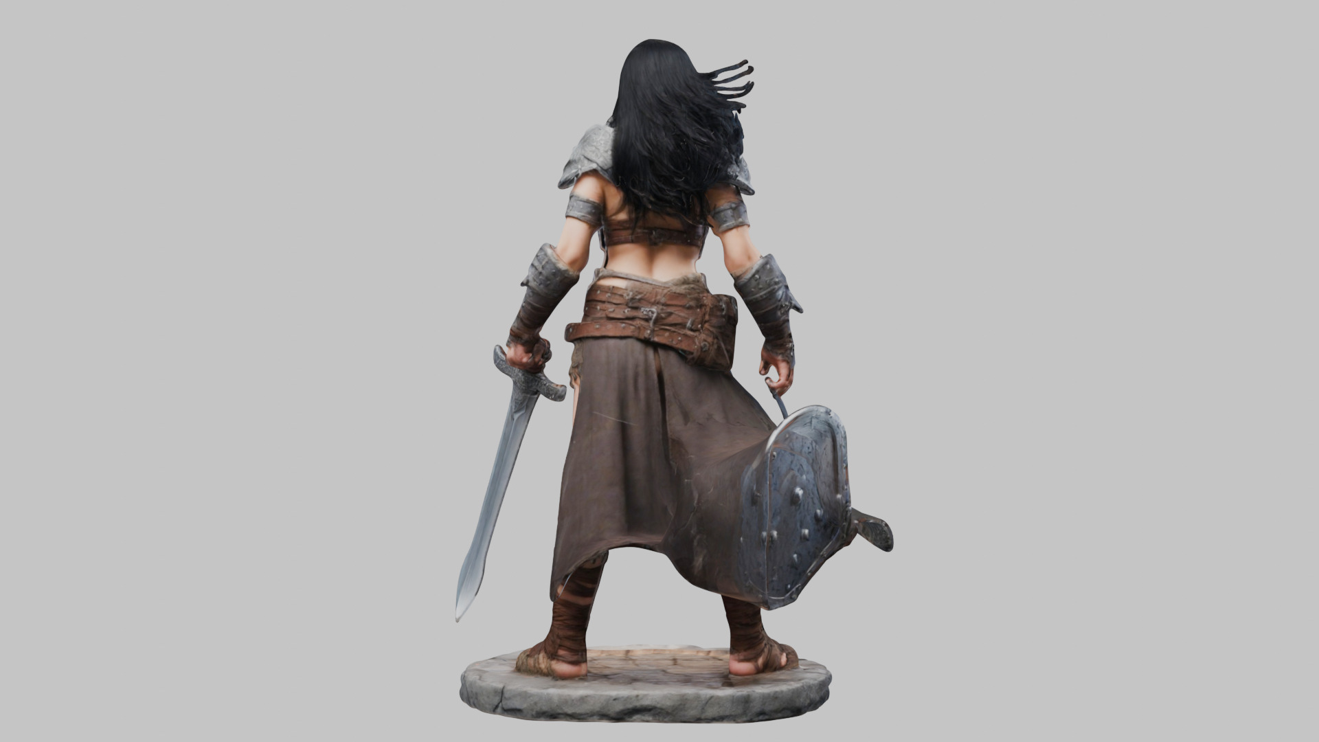 Female Black Hair Barbarian with Bastard Sword - Tabletop Figure Low-poly 3D model_18