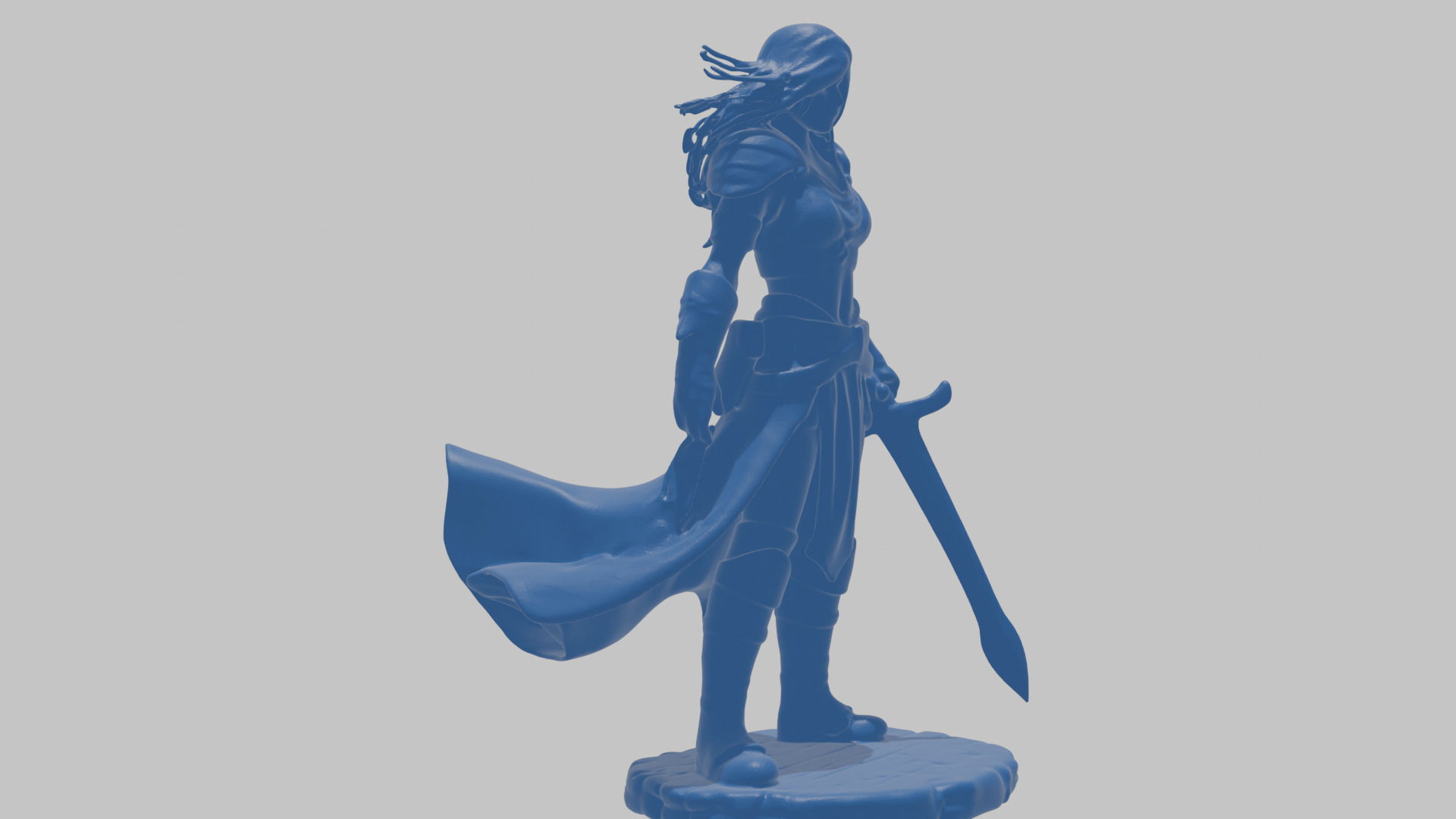 Female Black Hair Barbarian with Bastard Sword - Tabletop Figure Low-poly 3D model_40