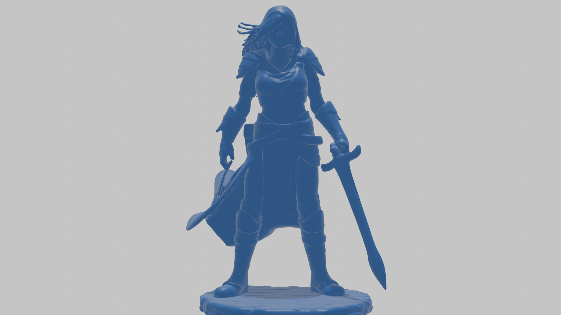Female Black Hair Barbarian with Bastard Sword - Tabletop Figure Low-poly 3D model_37