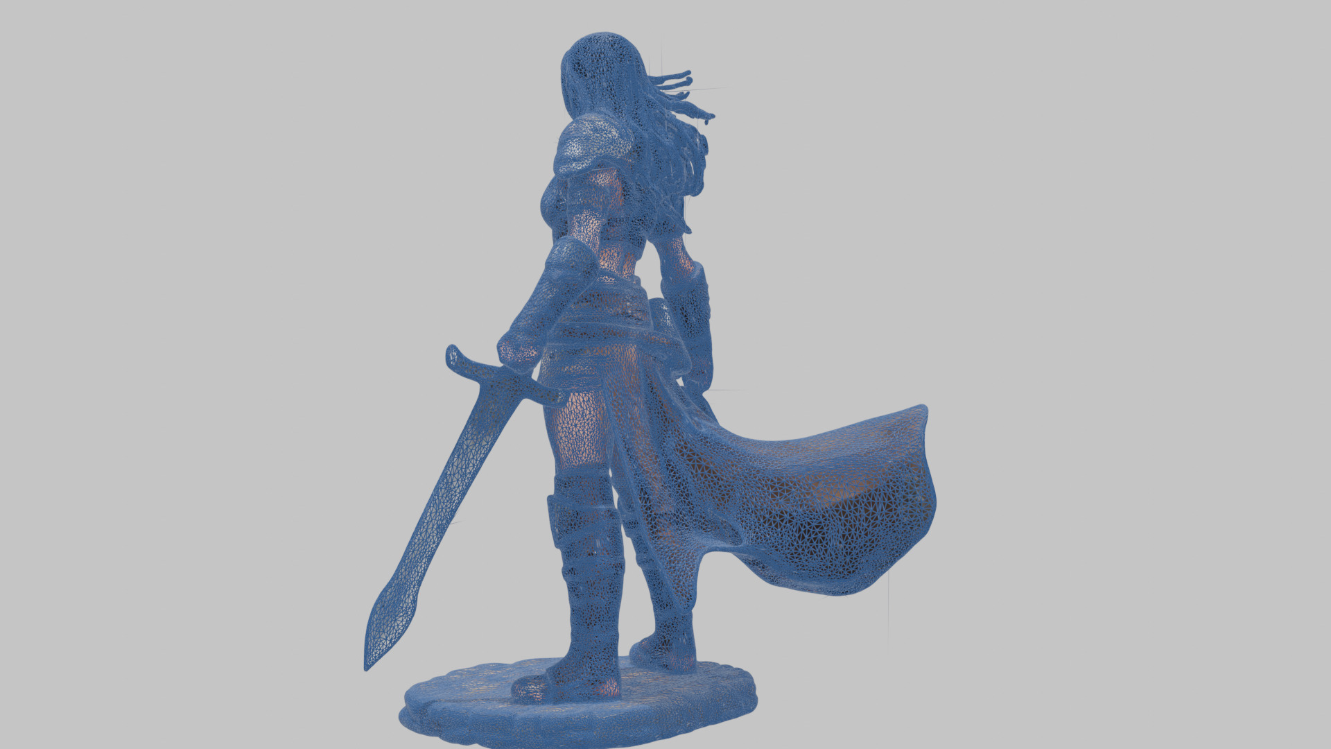 Female Black Hair Barbarian with Bastard Sword - Tabletop Figure Low-poly 3D model_29