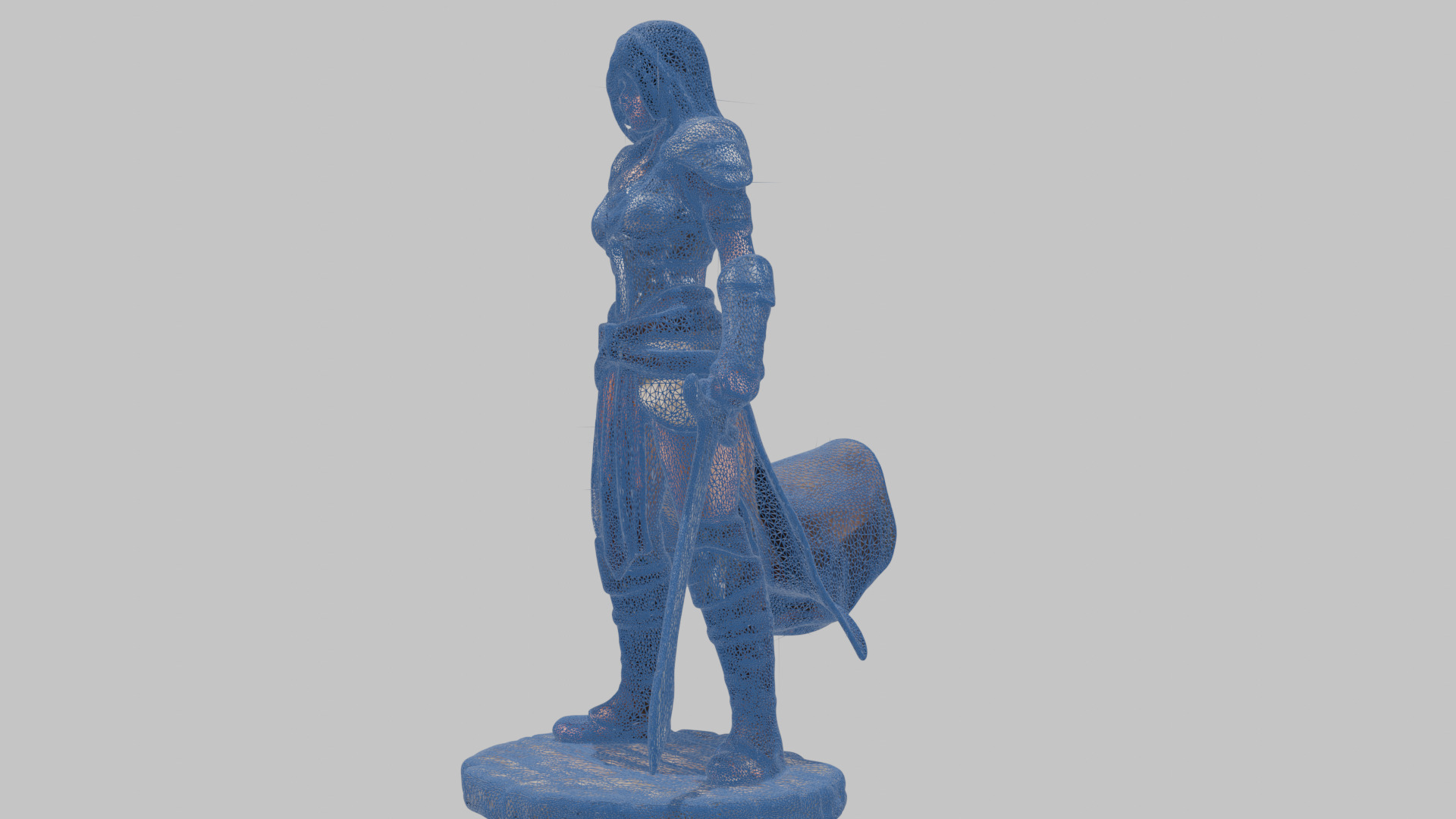 Female Black Hair Barbarian with Bastard Sword - Tabletop Figure Low-poly 3D model_34