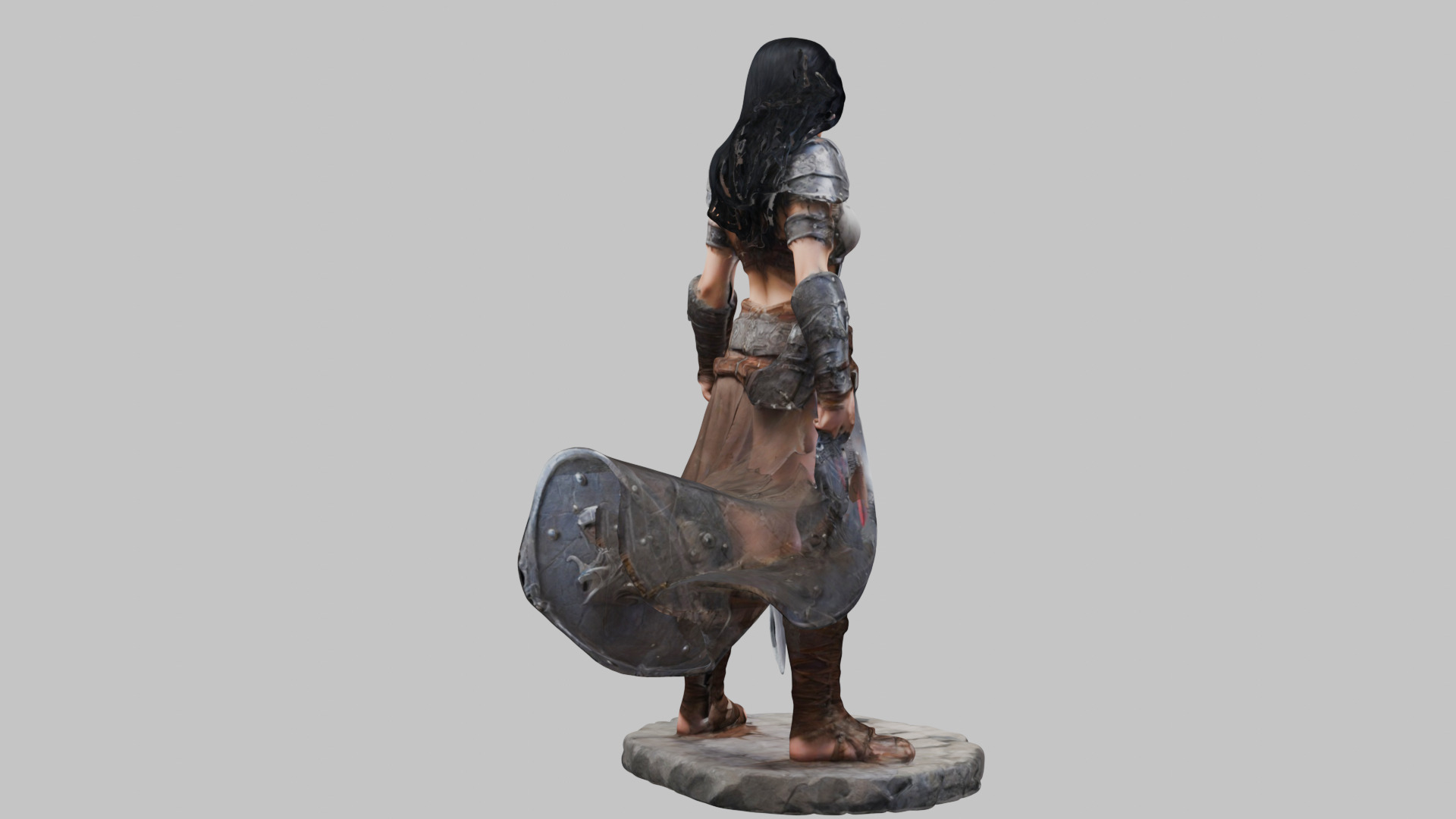 Female Black Hair Barbarian with Bastard Sword - Tabletop Figure Low-poly 3D model_13