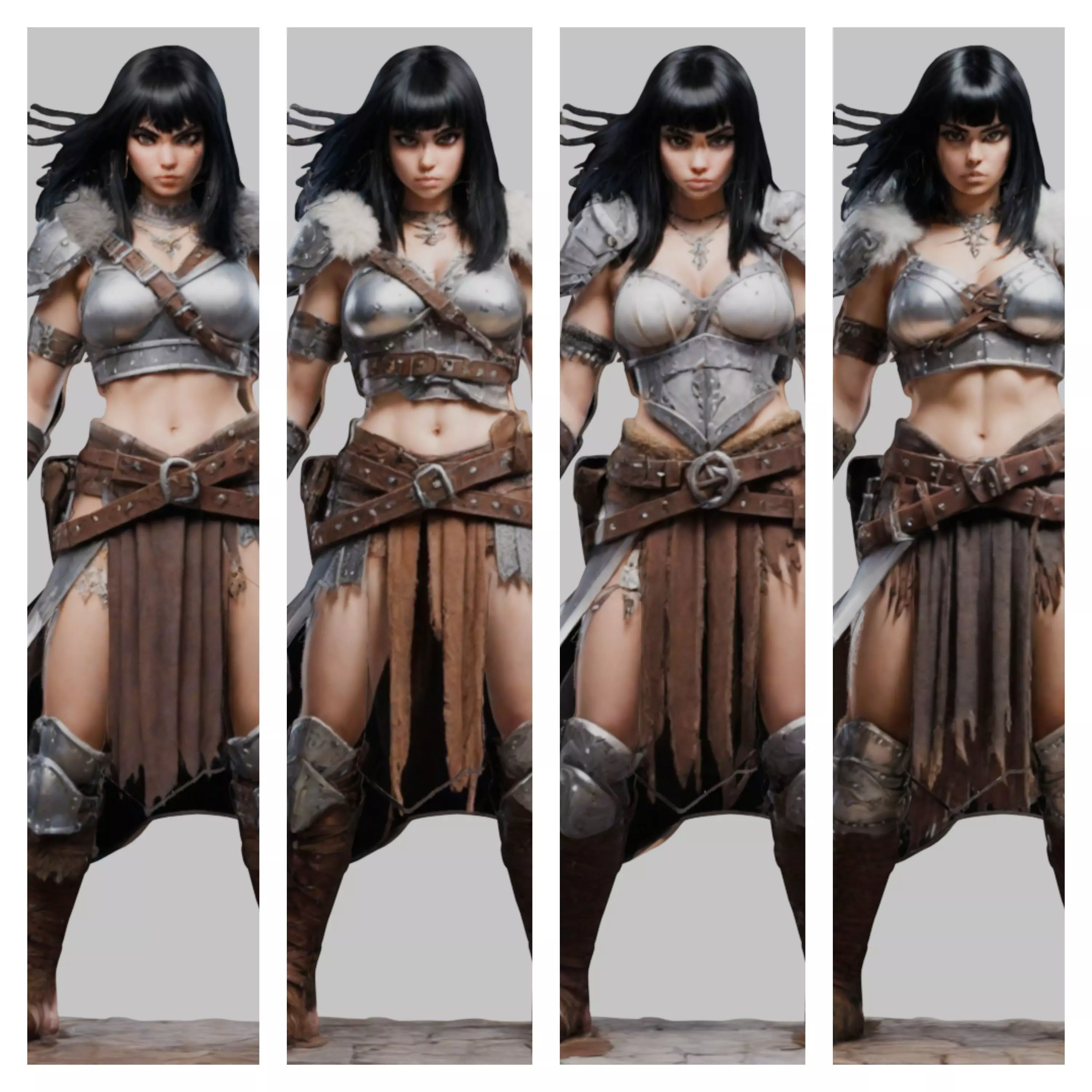 Female Black Hair Barbarian with Bastard Sword - Tabletop Figure Low-poly 3D model_0