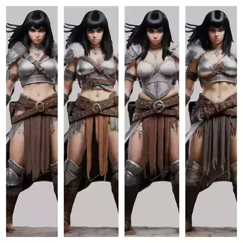 Female Black Hair Barbarian with Bastard Sword - Tabletop Figure Low-poly 3D model
