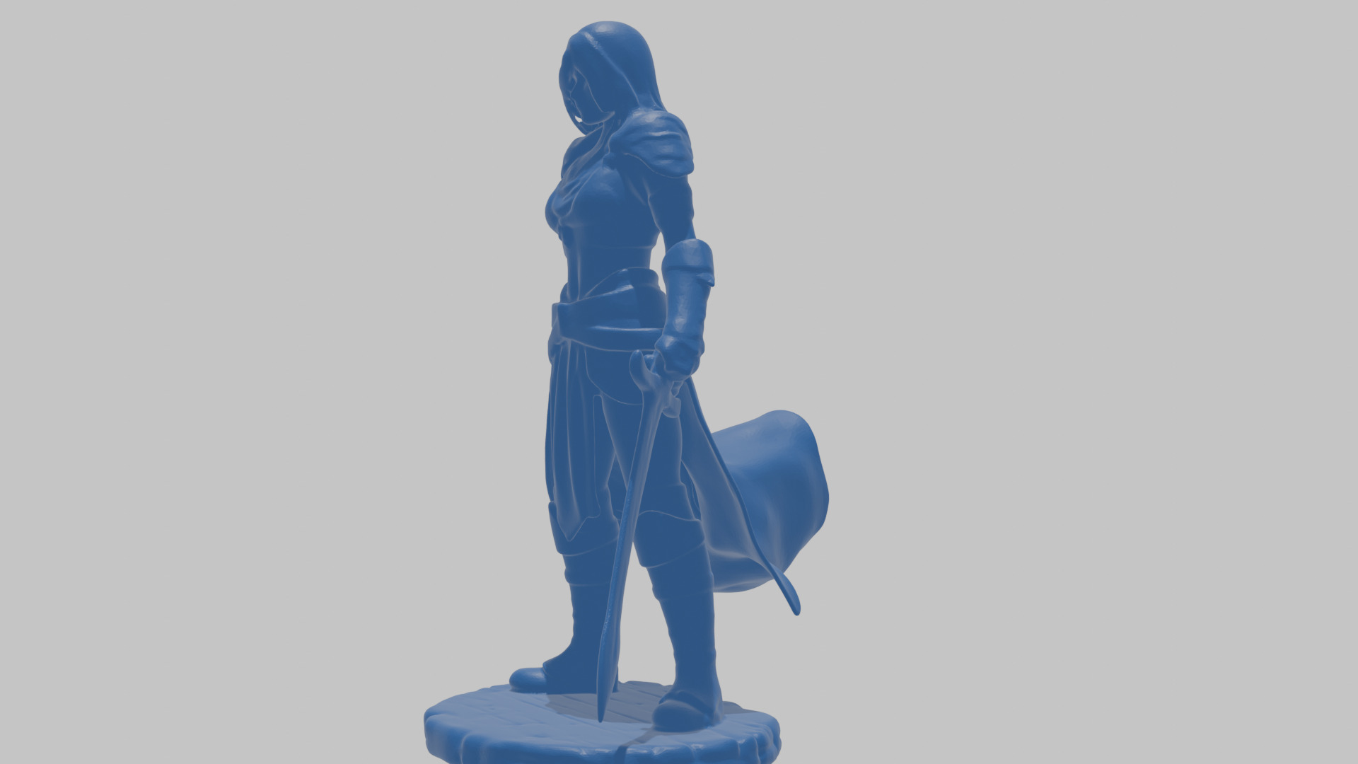 Female Black Hair Barbarian with Bastard Sword - Tabletop Figure Low-poly 3D model_38