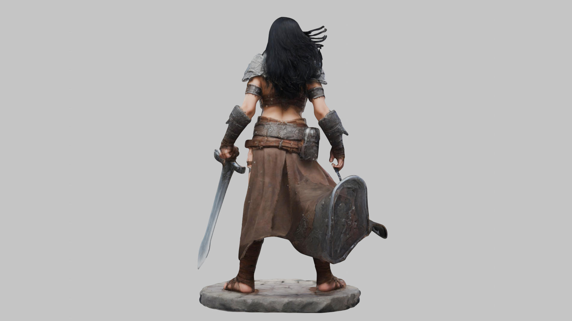 Female Black Hair Barbarian with Bastard Sword - Tabletop Figure Low-poly 3D model_14