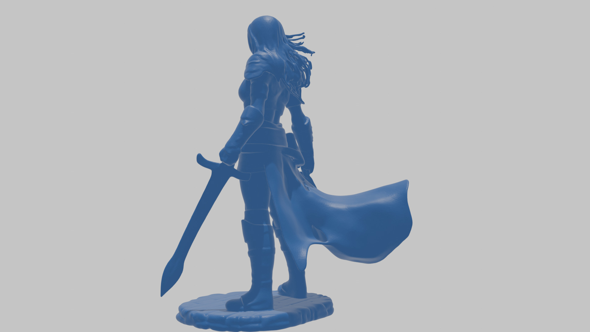 Female Black Hair Barbarian with Bastard Sword - Tabletop Figure Low-poly 3D model_39