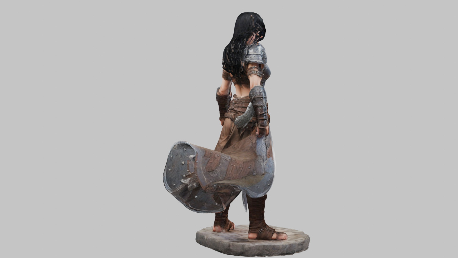 Female Black Hair Barbarian with Bastard Sword - Tabletop Figure Low-poly 3D model_28