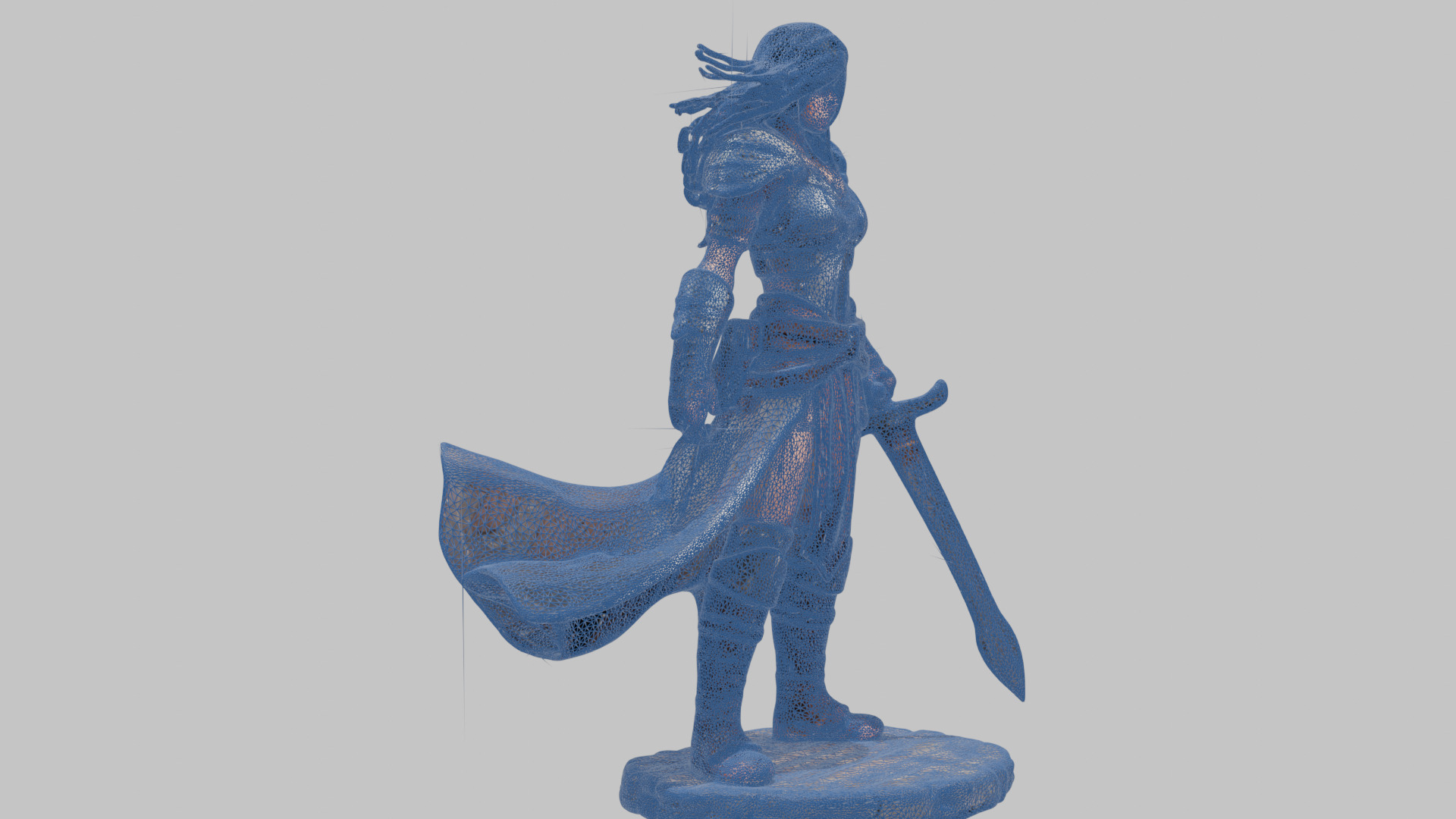 Female Black Hair Barbarian with Bastard Sword - Tabletop Figure Low-poly 3D model_33