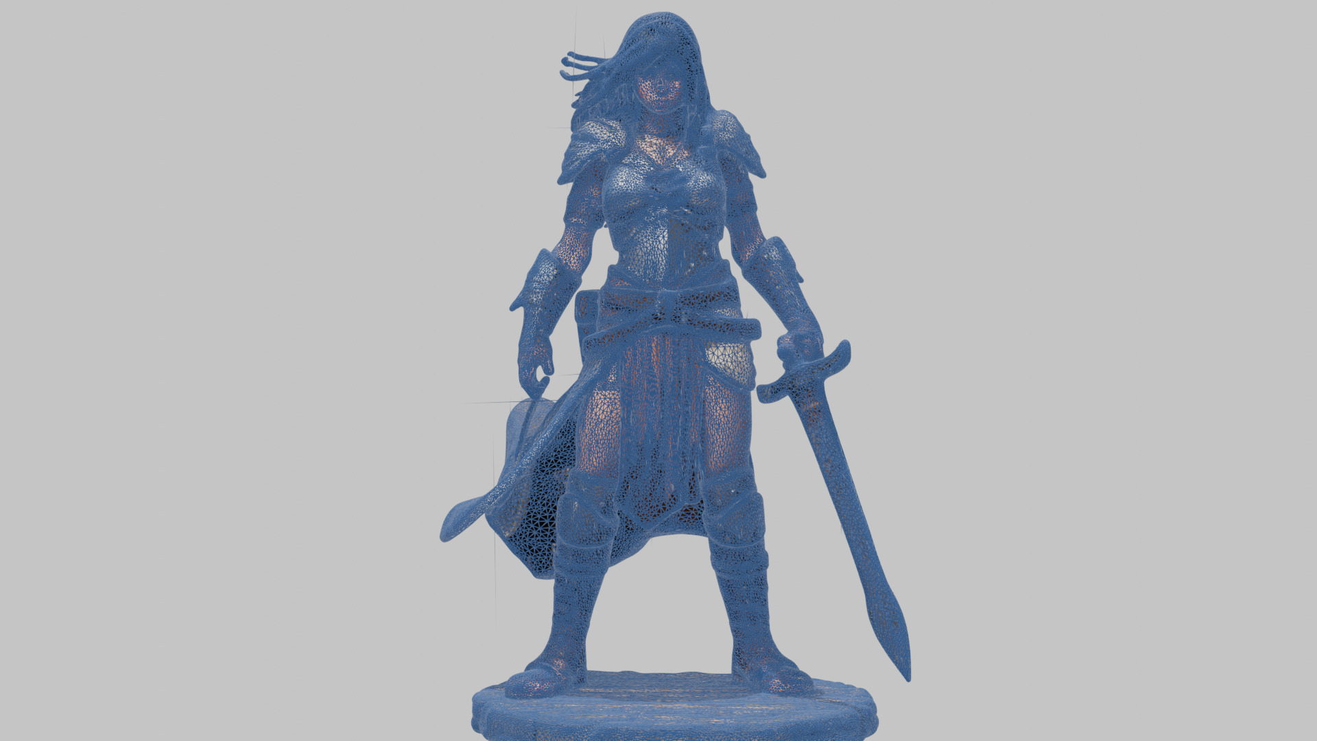 Female Black Hair Barbarian with Bastard Sword - Tabletop Figure Low-poly 3D model_32