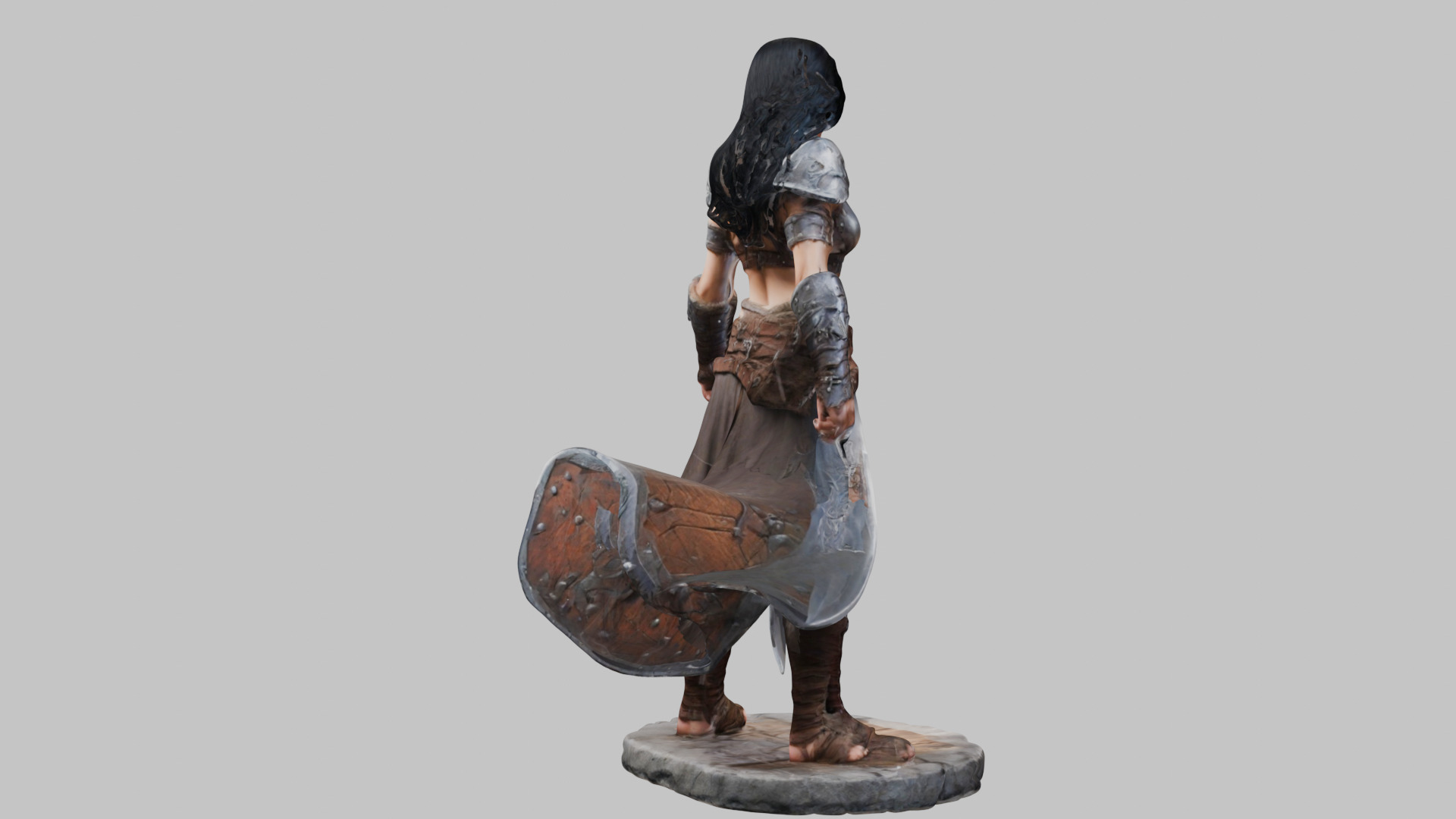 Female Black Hair Barbarian with Bastard Sword - Tabletop Figure Low-poly 3D model_19