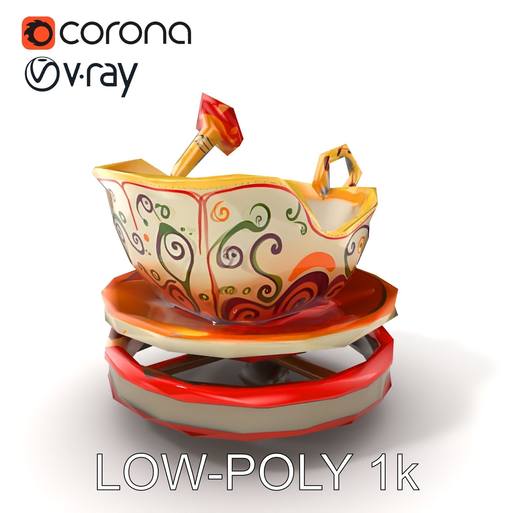 Spinning Teacup Ride Car Whimsical Design model pack Low-poly 3D model_5