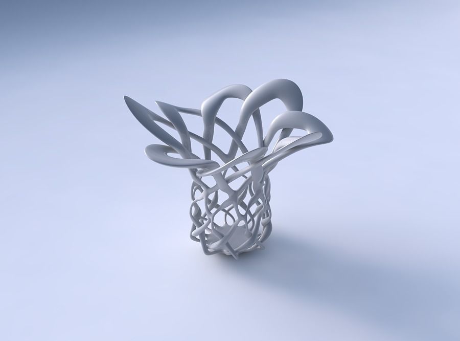 Bowl cylindrical with interlacing lattice streched and wavy top 3D print model_3