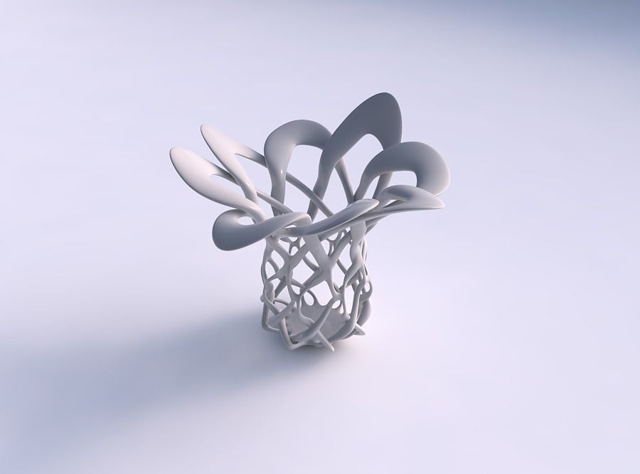 Bowl cylindrical with interlacing lattice streched and wavy top 3D print model_0