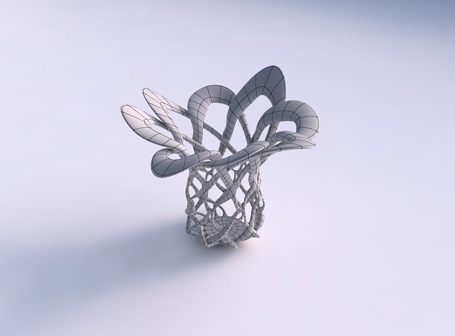 Bowl cylindrical with interlacing lattice streched and wavy top 3D print model_5