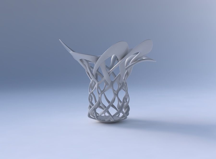 Bowl cylindrical with interlacing lattice streched and wavy top 3D print model_4
