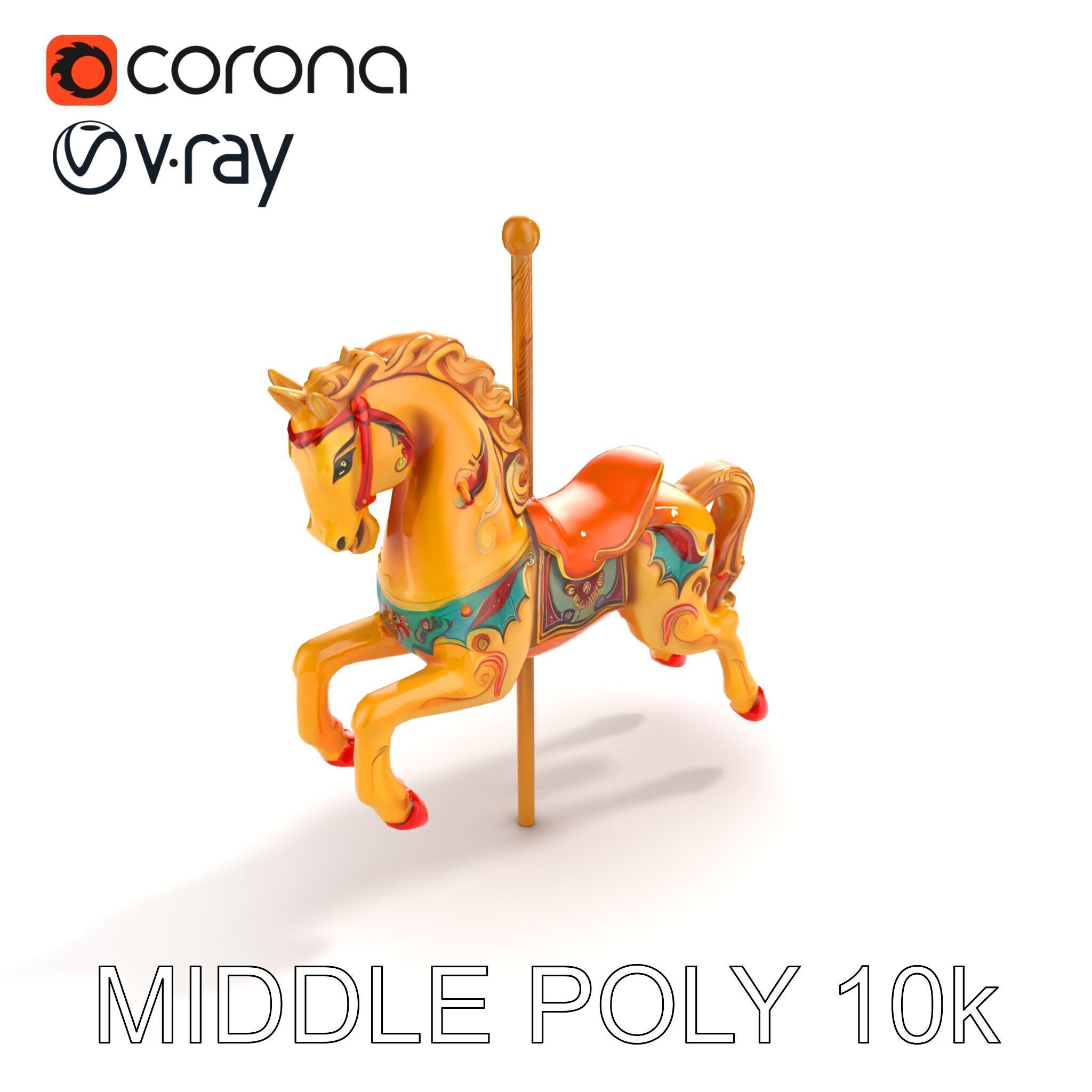 Vintage Carousel Horse Sculpture model pack Low-poly 3D model_8