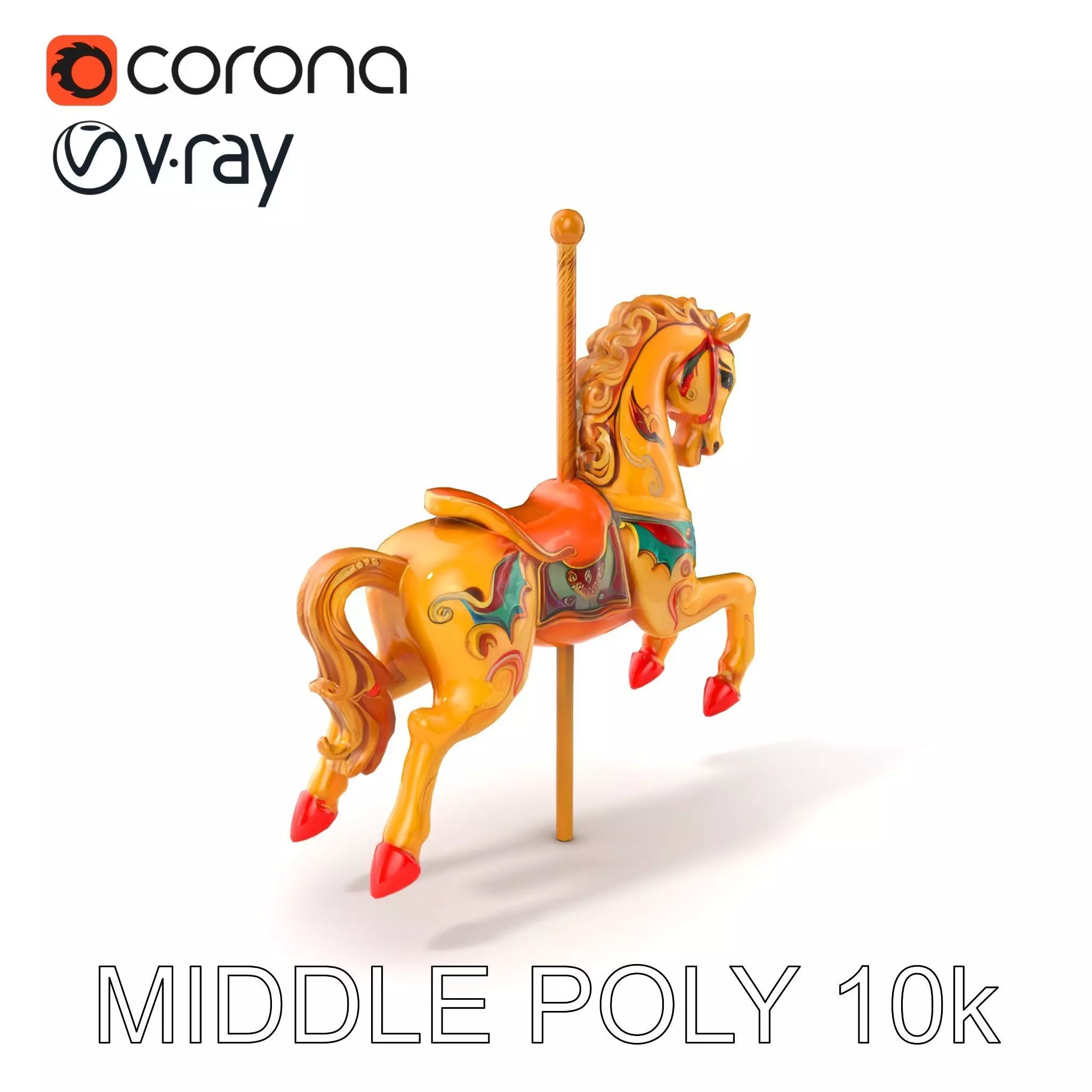 Vintage Carousel Horse Sculpture model pack Low-poly 3D model_0