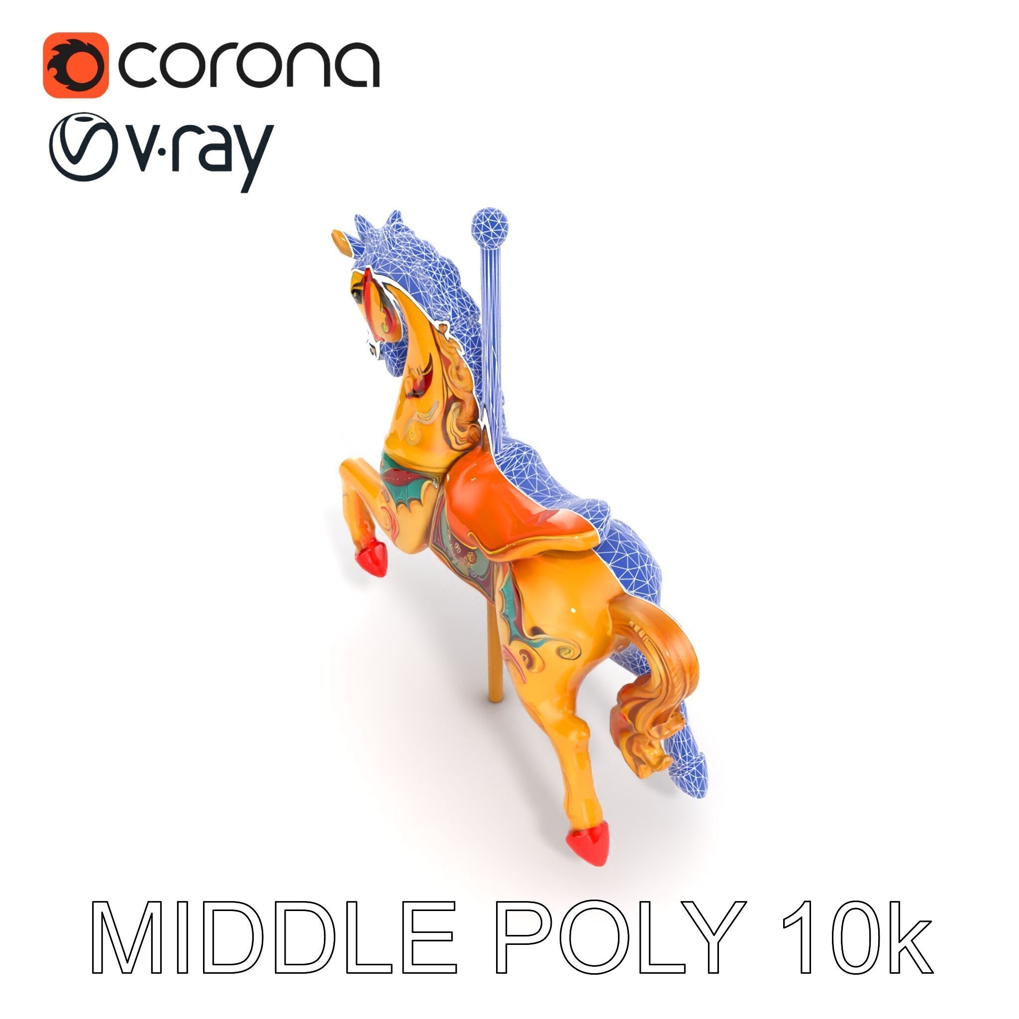 Vintage Carousel Horse Sculpture model pack Low-poly 3D model_21