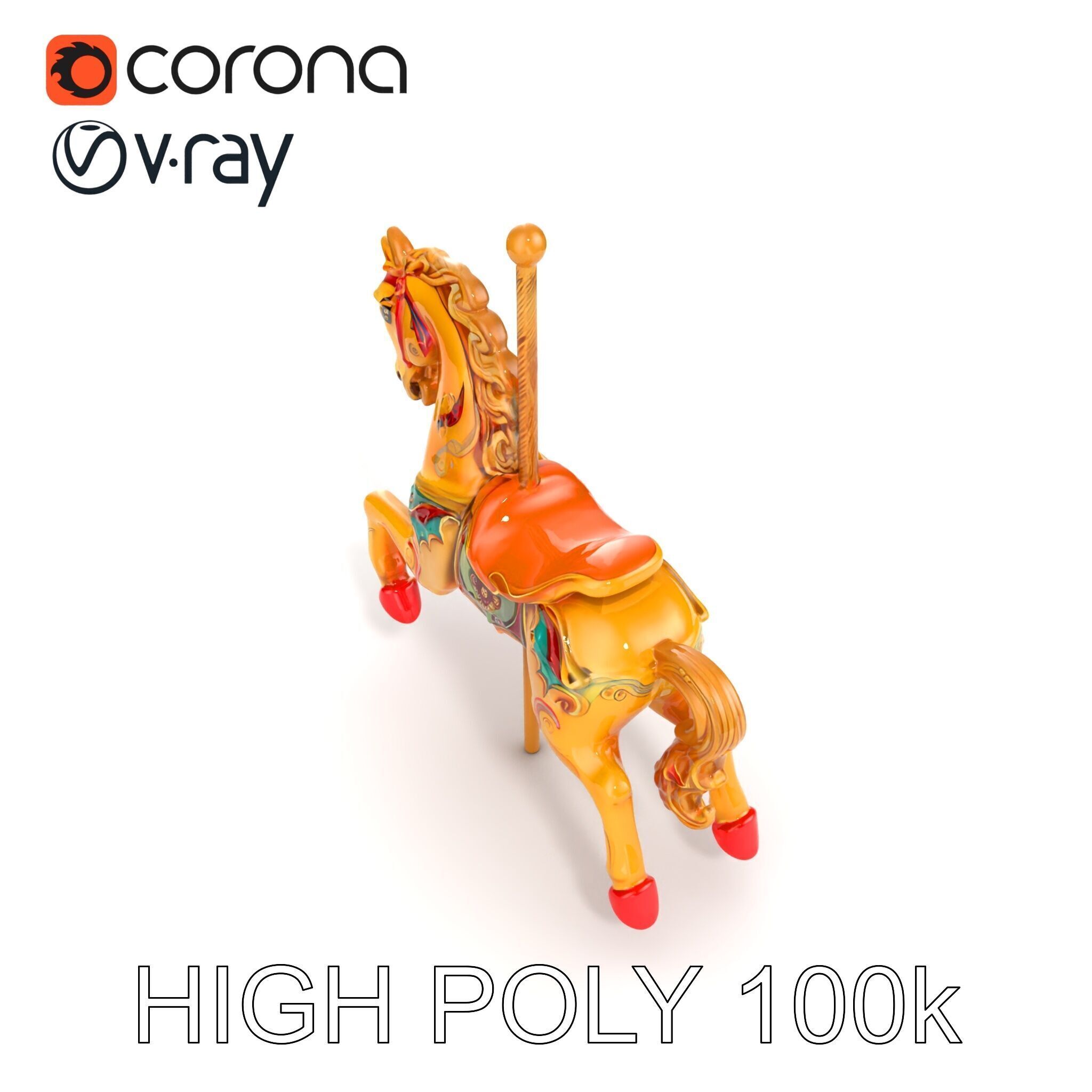 Vintage Carousel Horse Sculpture model pack Low-poly 3D model_17