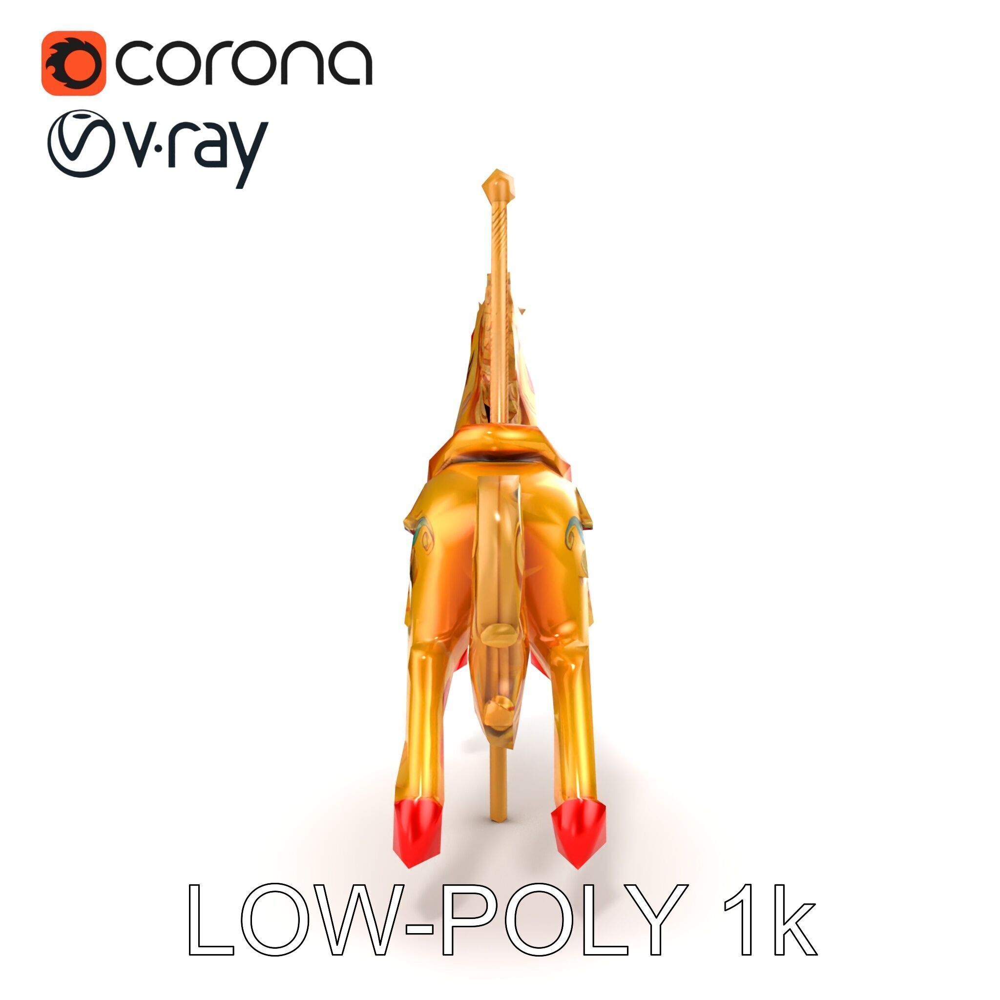 Vintage Carousel Horse Sculpture model pack Low-poly 3D model_12