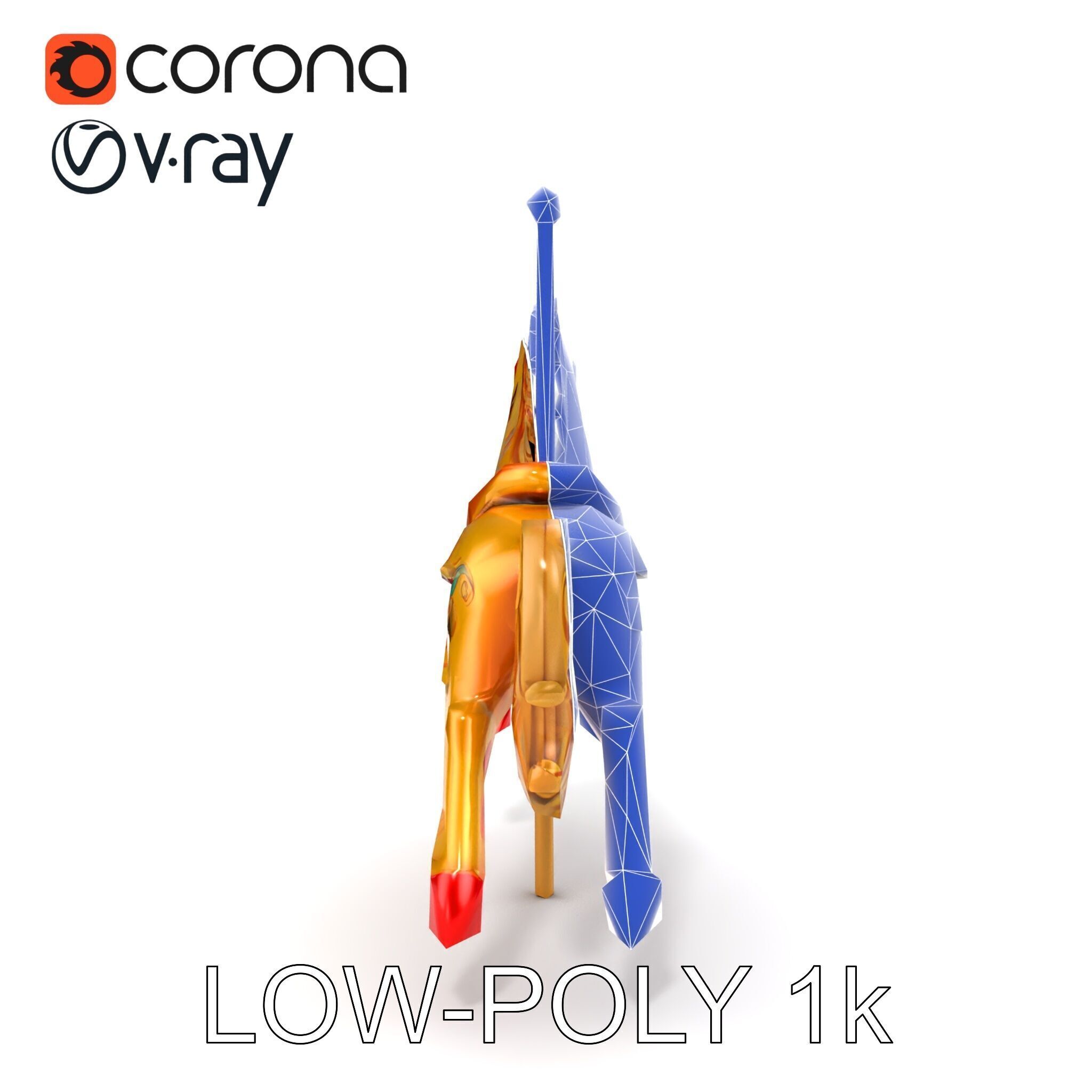 Vintage Carousel Horse Sculpture model pack Low-poly 3D model_18