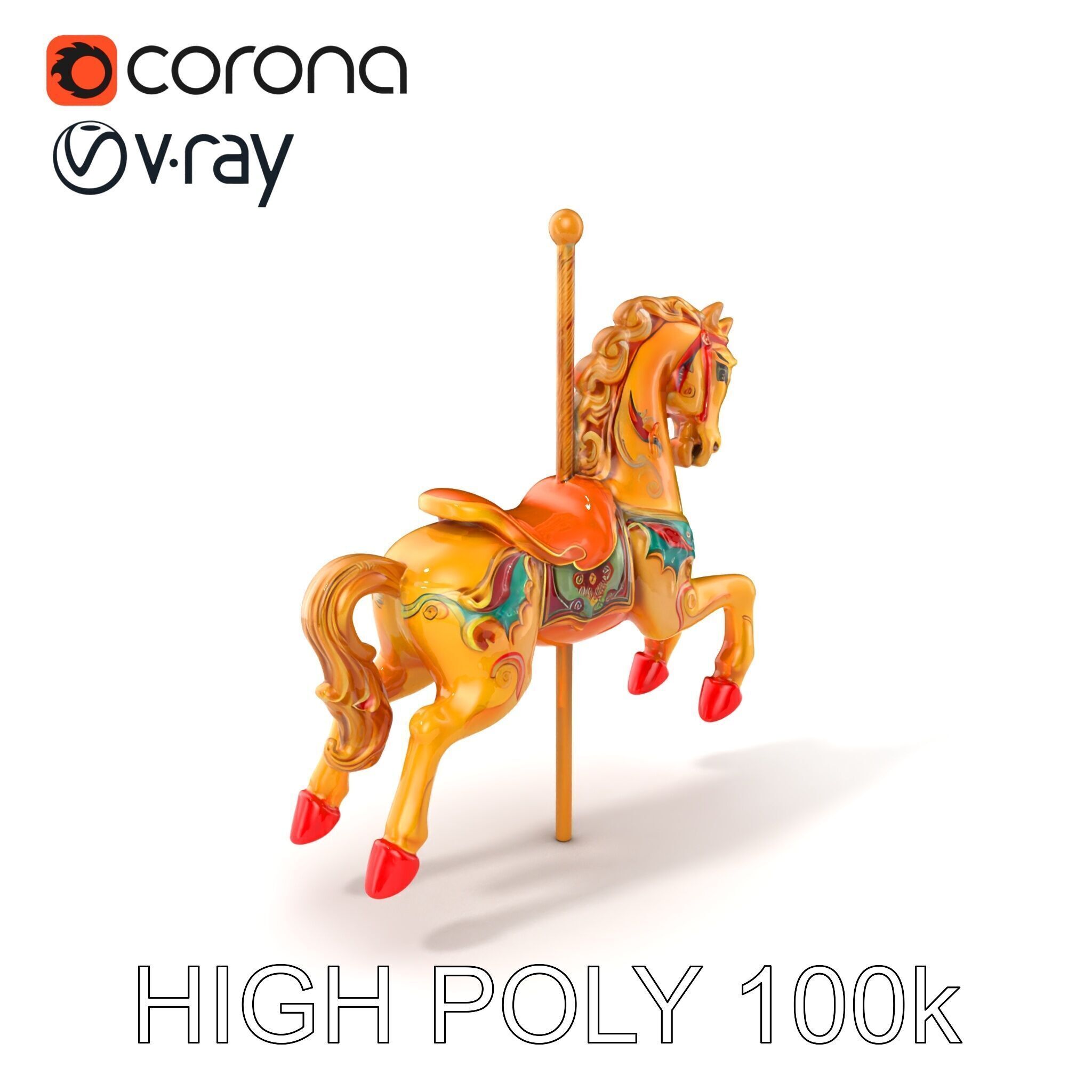 Vintage Carousel Horse Sculpture model pack Low-poly 3D model_2
