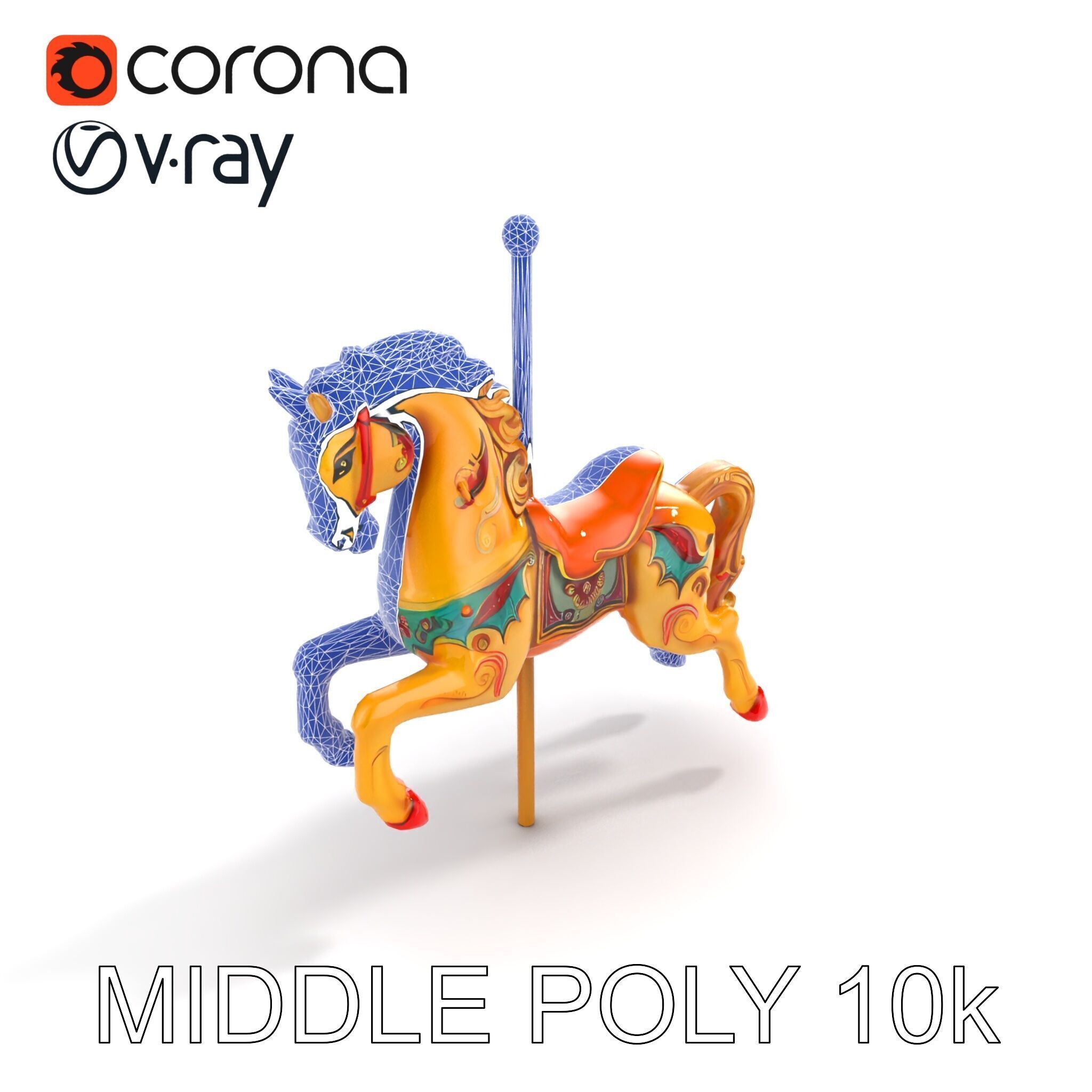 Vintage Carousel Horse Sculpture model pack Low-poly 3D model_28