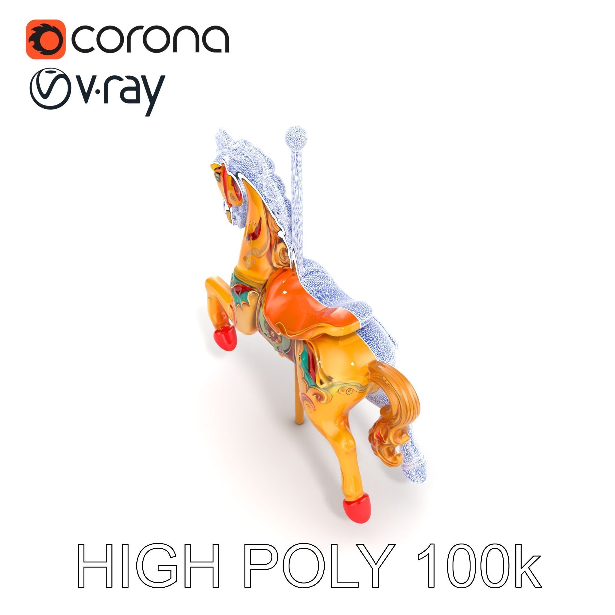 Vintage Carousel Horse Sculpture model pack Low-poly 3D model_26