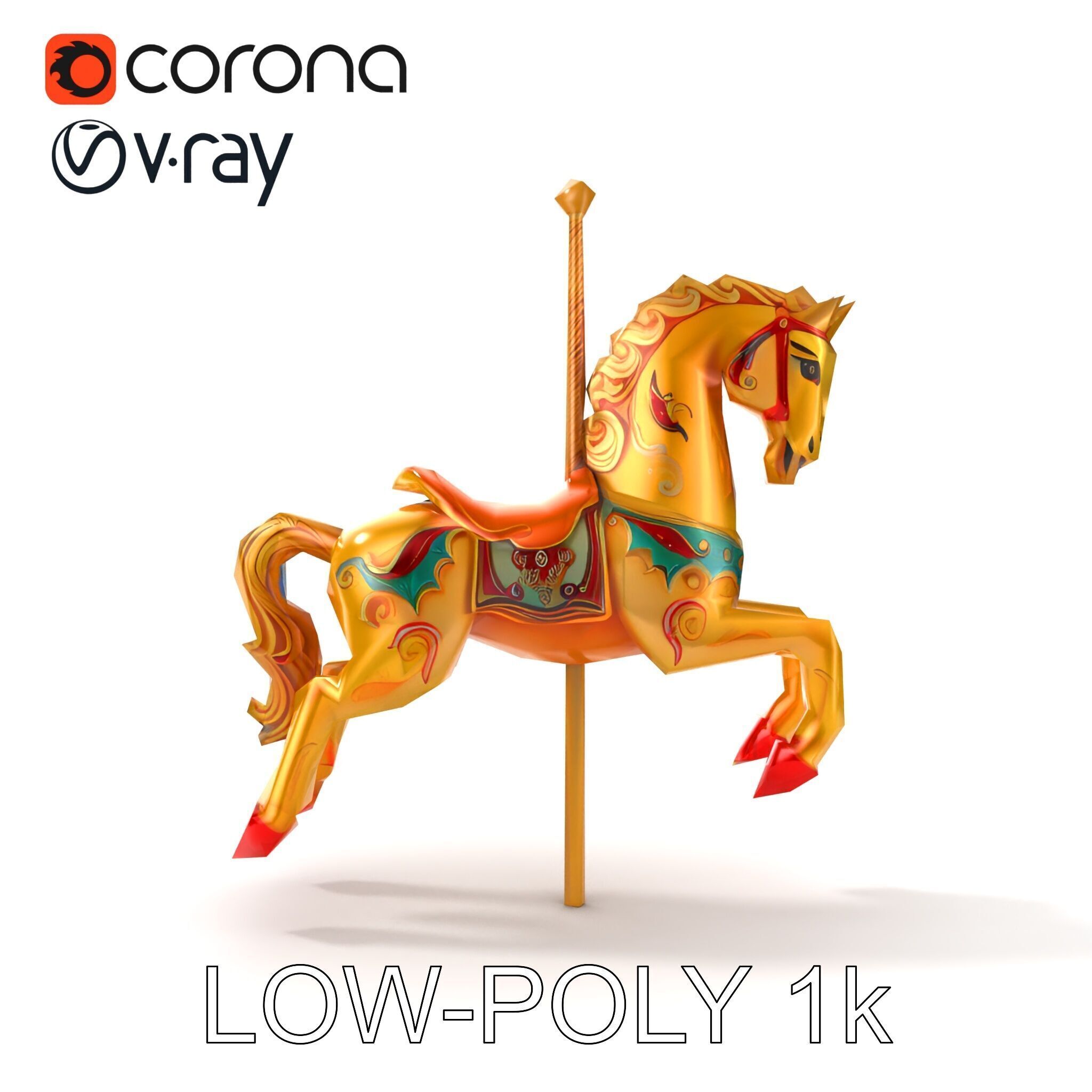 Vintage Carousel Horse Sculpture model pack Low-poly 3D model_30