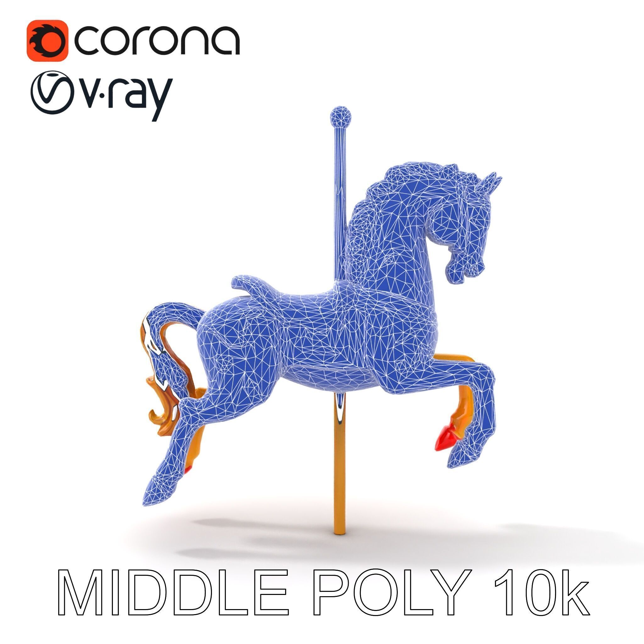 Vintage Carousel Horse Sculpture model pack Low-poly 3D model_29