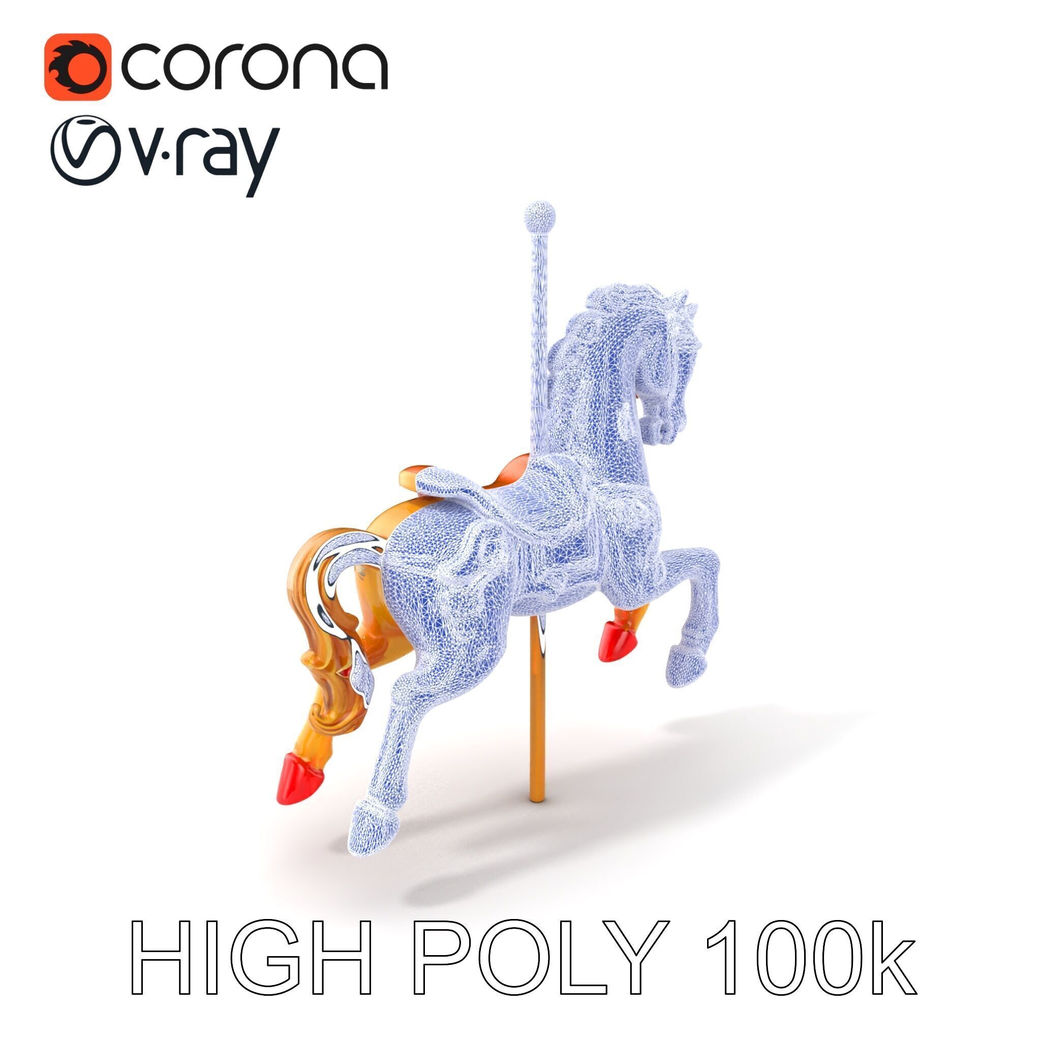 Vintage Carousel Horse Sculpture model pack Low-poly 3D model_10